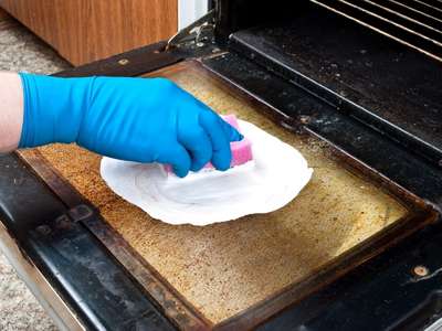home cleaning company scrubbing oven clean